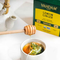 VAHDAM, Organic Lemon Ginger Tea (15 Pyramid Tea Bags) Non-GMO, USDA Organic- Lemon, Ginger, Holy Basil, Black Pepper | Premium Green Tea Bags, Fruity Flavor Green Tea