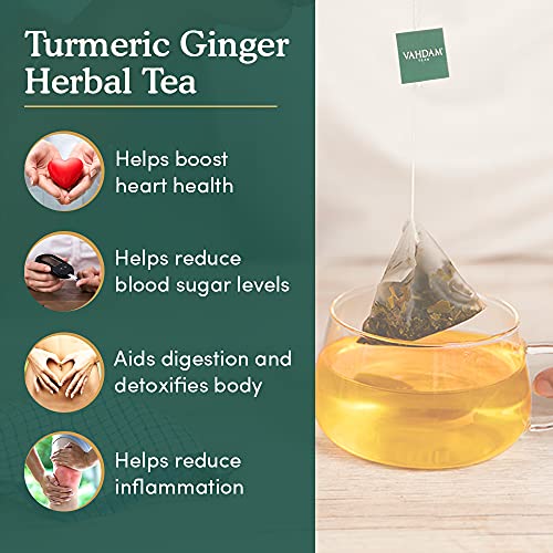 VAHDAM, Organic Turmeric Ginger Powerful Superfoods - 50 Herbal Tea Bags | Powerful Wellness & Healing Properties of Turmeric & Ginger | 100% Natural | Brew as Hot or Iced Tea