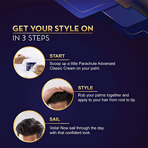 Parachute Advansed Men Aftershower Hair Cream, Classic, Suitable for curly hair, High shine, Mild hold, Contains Coconut milk protein, 100 gm (Pack of 3)