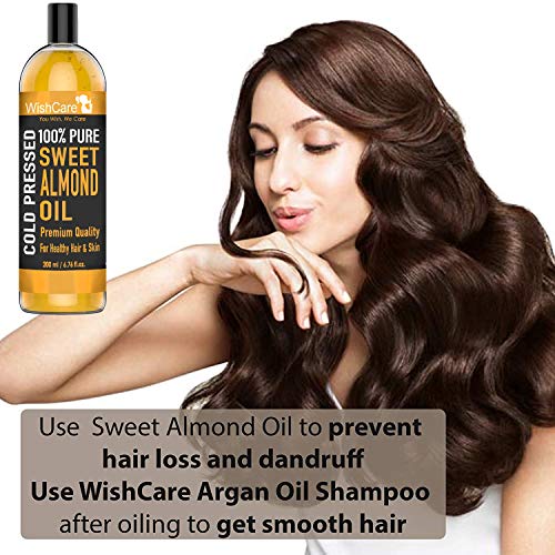 WishCare® Pure Cold Pressed Sweet Almond Oil for Hair Growth and Glowing Skin & Face - 200ml