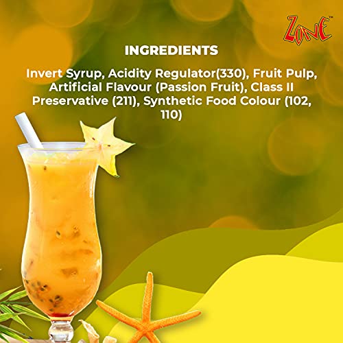 Zone Passion Flavoured Bar Syrup, 240ml Bottle | Suitable for Cocktails, Mocktail, Drinks, Juices, Beverages and More | Non Alchoholic Mix | 12 Flavours Available