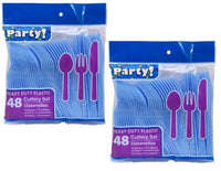 CGT Light Blue  Heavy Duty Plastic Cutlery Set Utensils Spoons Forks Knives Disposable Birthday Parties Cookouts Picnics Baby Shower Holidays Halloween Thanksgiving Christmas Easter (96-Piece Set)