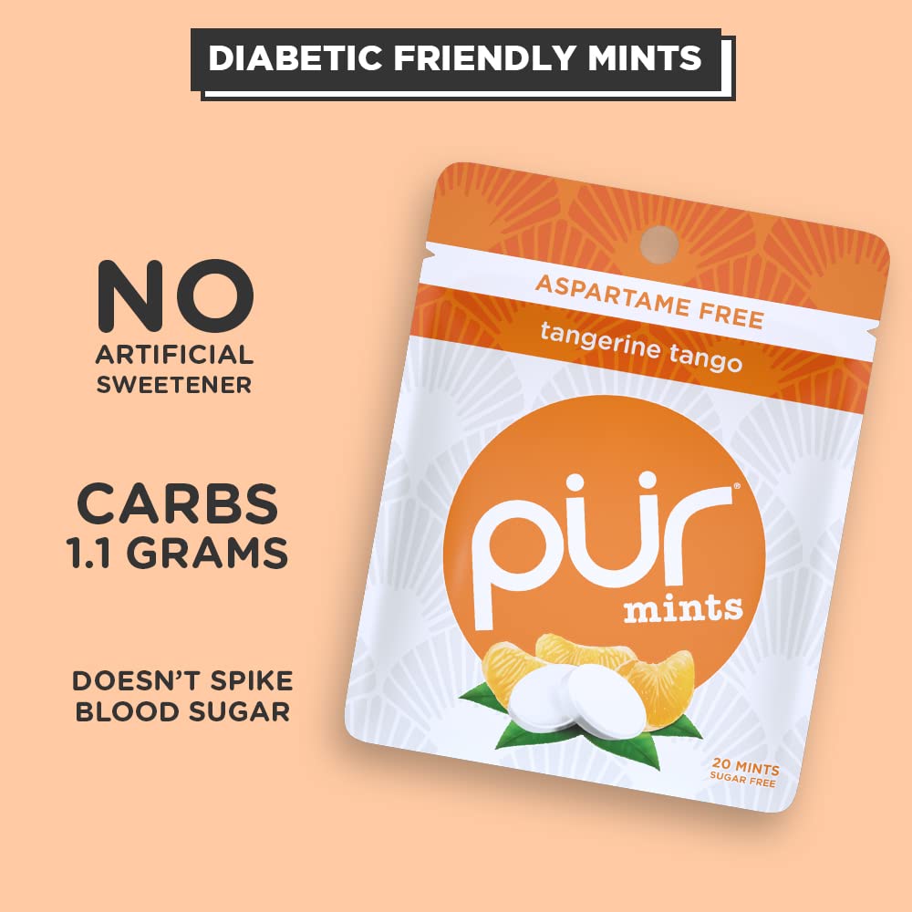 PUR Mints | Sugar Free Mints | 100% Xylitol | Vegan, Aspartame Free, Gluten Free & Keto Friendly | Natural Tangerine Tango Flavored Mints, 20 Pieces (Pack of 3)