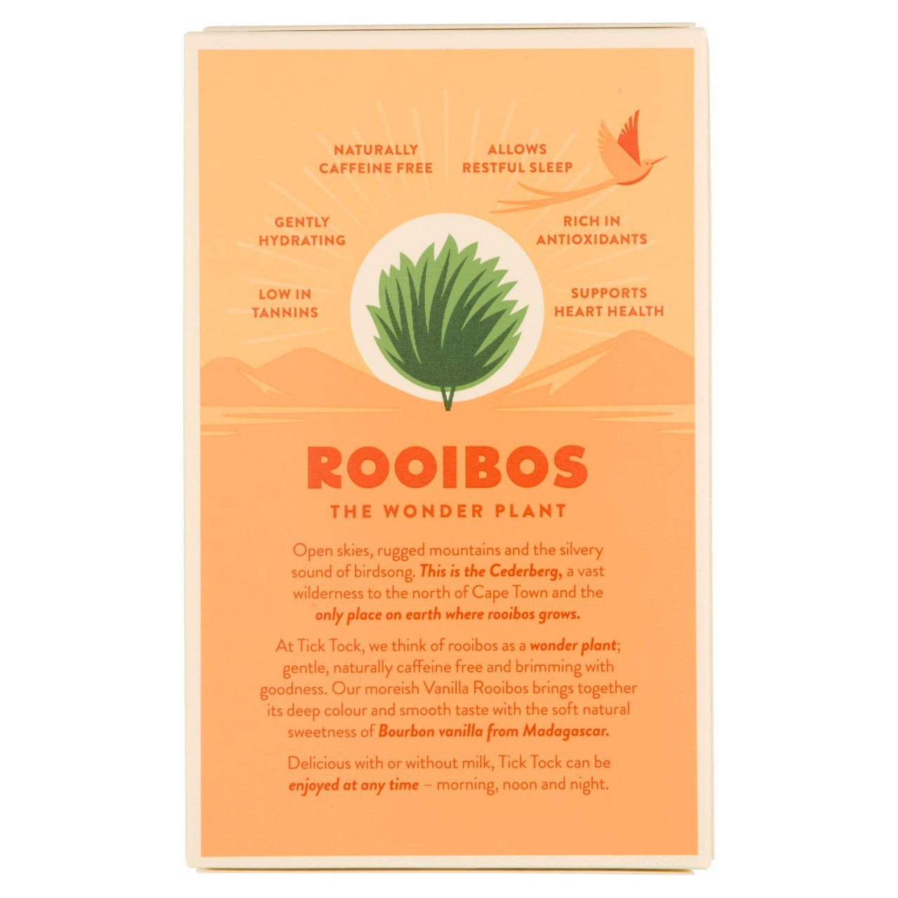 TICK TOCK TEAS Rooibos Vanilla, Naturally Caffeine Free Red Bush Herbal Tea, Rich in Anti-Oxidants, South African, Superfood, Packaging May Vary, 2.8 Oz, 40 Count