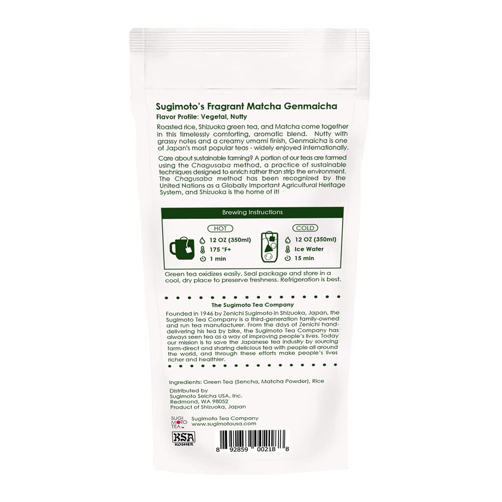 [Sugimoto Tea] Authentic Japanese Matcha Genmaicha from Shizuoka, Japan - Sencha Green Tea with Roasted Rice & Matcha Blend, Compostable Pyramid Tea Bags, (20 Teabags x 3 Packs)