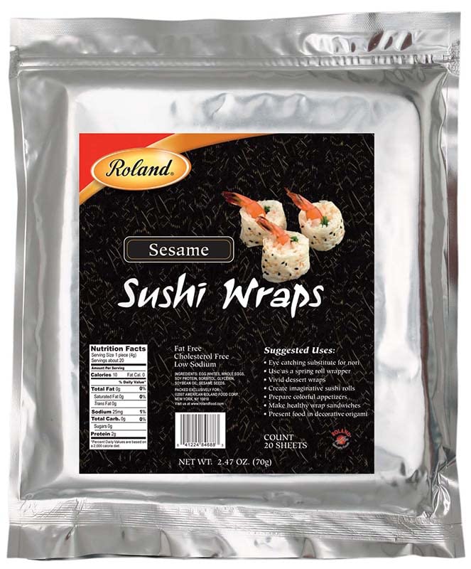 Roland Foods Sesame Sushi Wrap, Sourced in the USA, 20-Count Package