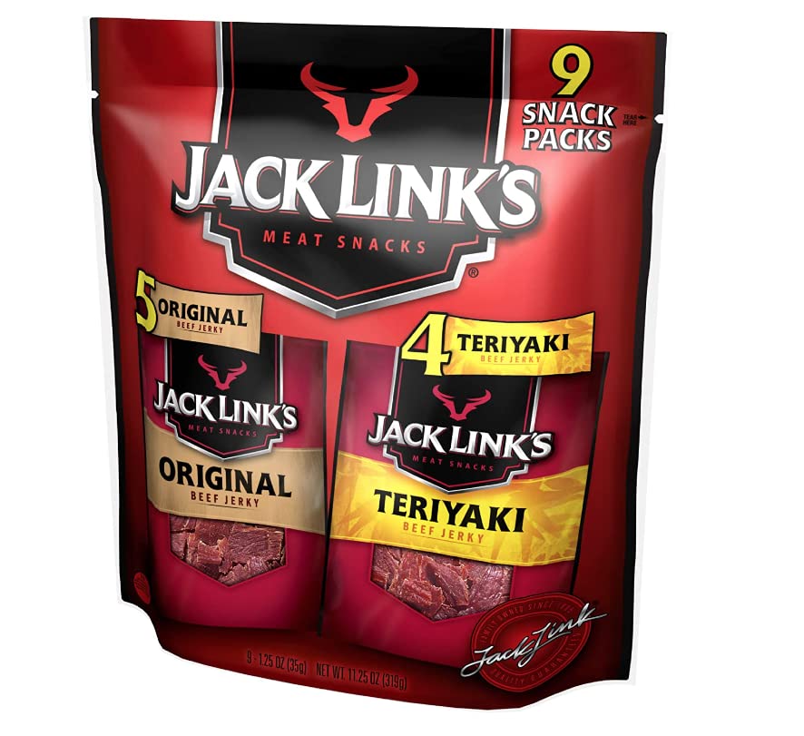Jack Link's  Beef Jerky Variety Pack Great for Easter Basket Stuffers - Includes Original and Teriyaki Flavors, On the Go Snacks, 13g of Protein Per Serving, 9 Count of 1.25 Oz Bags