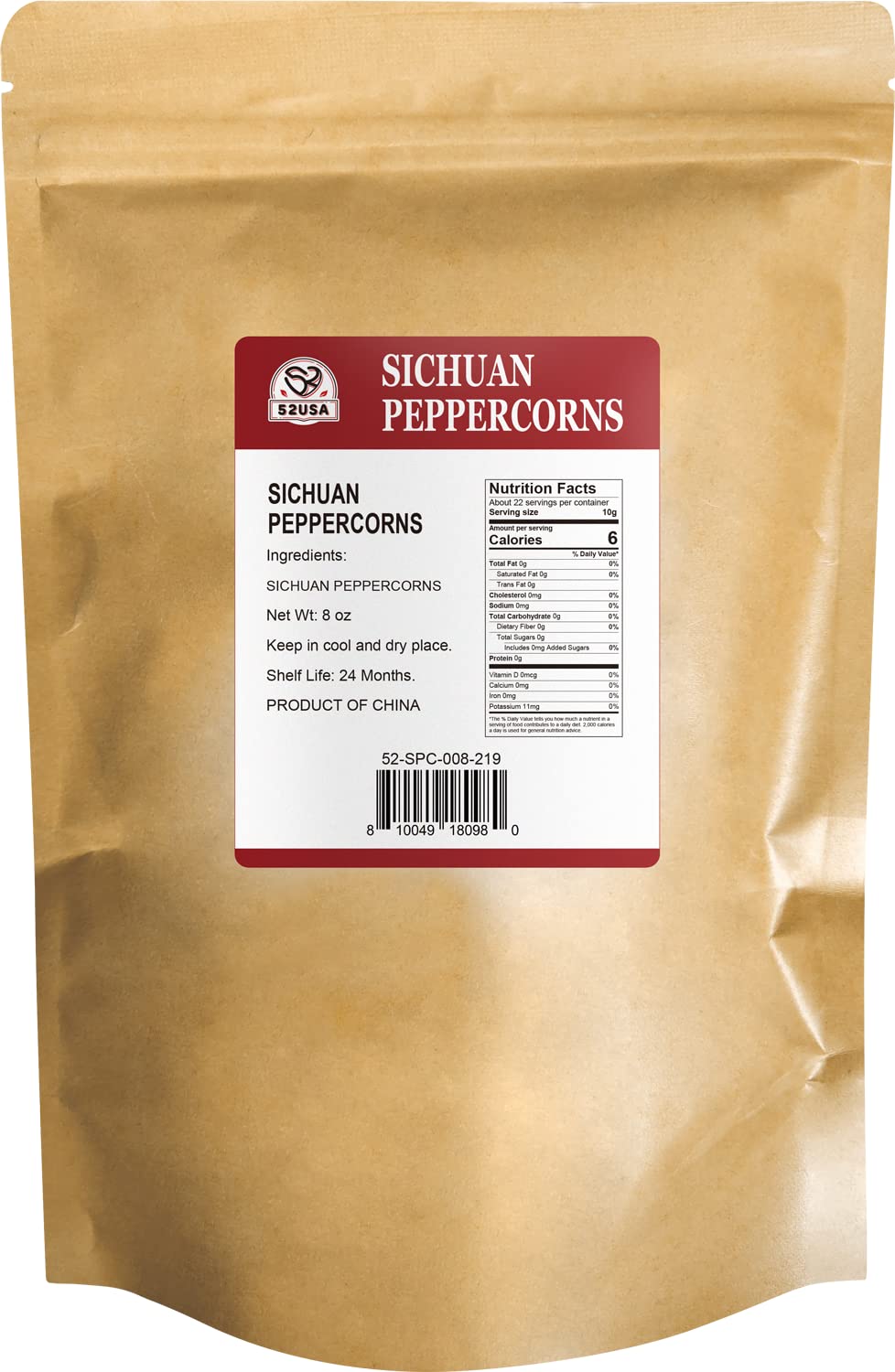 52USA Szechuan Peppercorns(8OZ), Sichuan Red Peppercorns, Tingly Numbness Whole Szechuan Peppercorns, Key Ingredients for Mapo Tofu and Scihuan Dishes