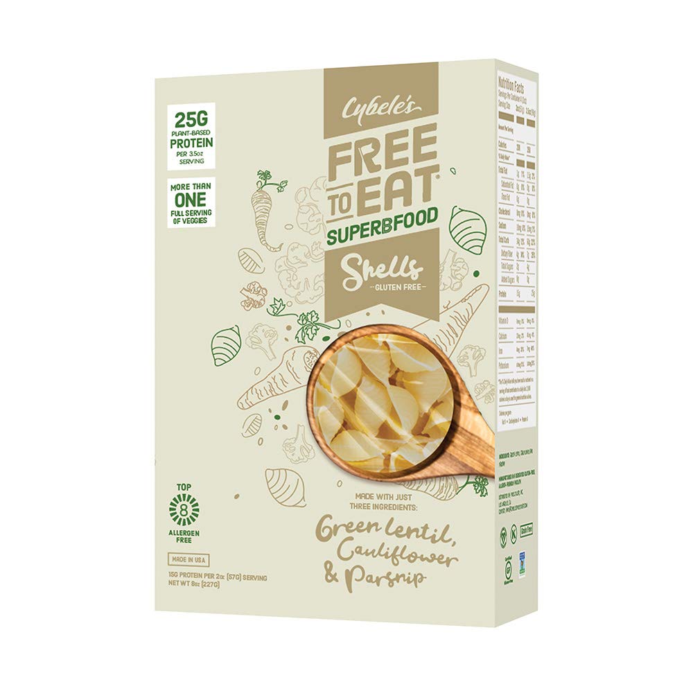 Cybele's  Free to Eat Gluten Free & Grain Free Pasta | Superfood White, Shells | High in Plant Based Protein | Dairy Free, Nut Free, Soy Free, Allergen Free, Non GMO, Vegan | 8oz Box (Pack of 1)