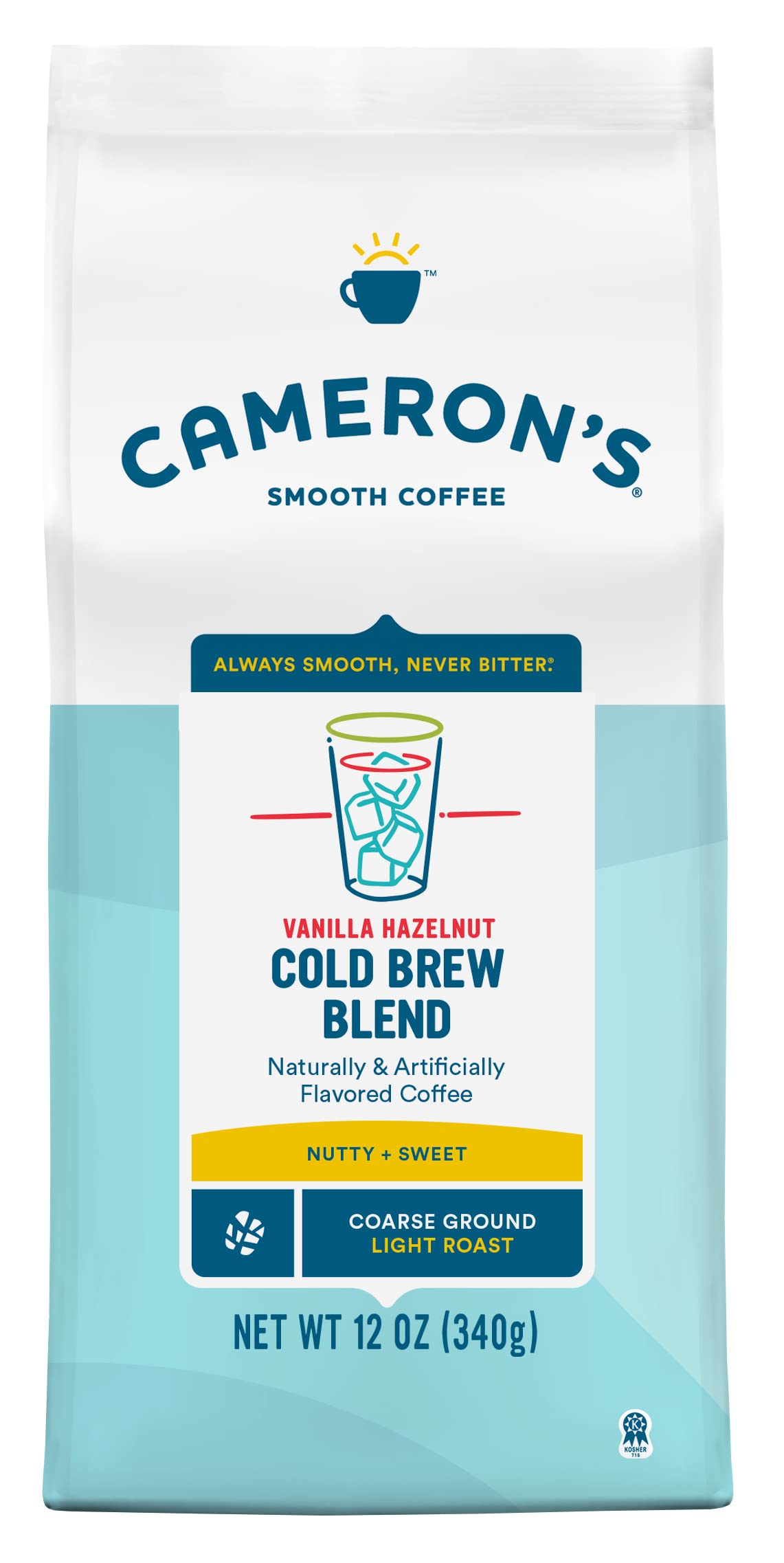 Cameron's  Coffee Vanilla Hazelnut Cold Brew Blend Flavored Coarse-Ground Coffee, Light Roast, 100% Arabica, 12-Ounce Bag, (Pack of 1)