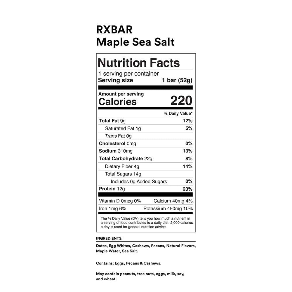 RXBAR Maple Sea Salt, Protein Bar, Gluten Free (24 Bars)