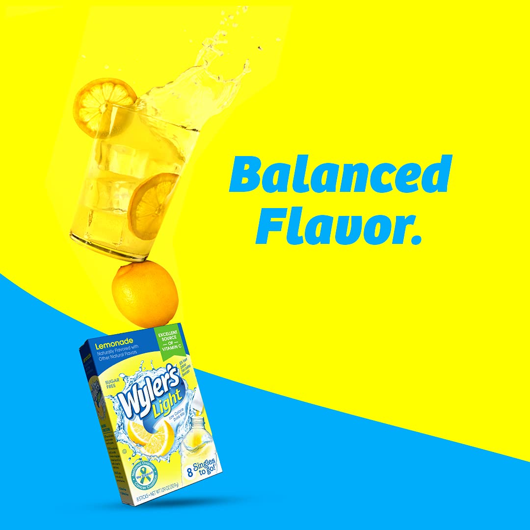 Wyler's  Light Singles Water Drink Mix To Go Powder Packets, Lemonade, 8 Count (Pack of 2)