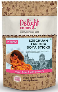 Delight Foods Maharashtrian Snacks - SOYA Stick (Diet- Low Oil) | Namkeen, Savory, Chips, Healthy Snacks (Szechuan Tapioca SOYA Sticks 200g)