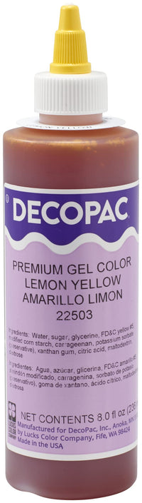 DECOPAC Premium Gel Food Color, Edible Coloring For Use with Buttercream or Whipped Icing, Fondant & Piping Gel, Highly Concentrated Gel, 8oz - Lemon Yellow