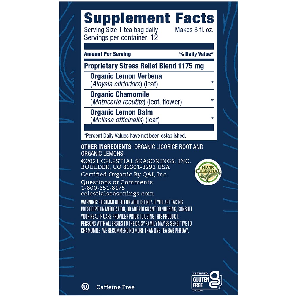 Celestial Seasonings TeaWell Herbal Tea, Stress Relief, Lemon Chamomile, Caffeine Free Wellness Tea, 12 Tea Bags (Pack of 1)