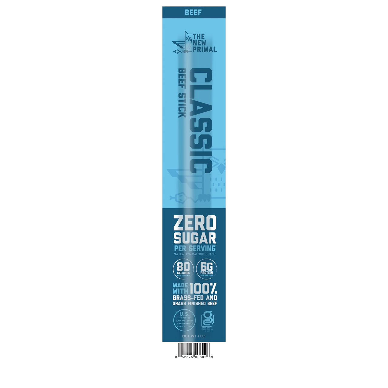 The New Primal Classic Beef Stick - 1 oz Meat Stick - 100% Grass-Fed Beef Snack - Whole30 Approved, Certified Paleo, Keto-Friendly, and Gluten-Free Meat Snack with 6g of Protein
