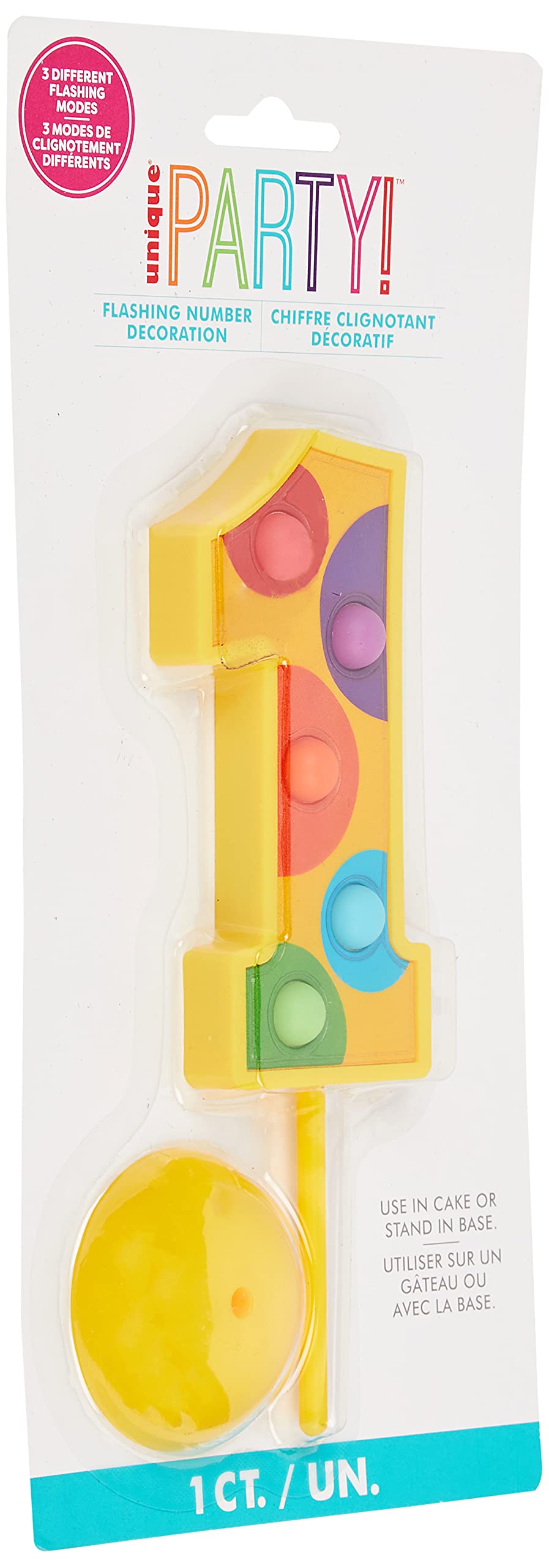 Amscan Flashing Number 1 Party Cake Decoration-4.5" | Yellow | 1 Pc, Multicolor
