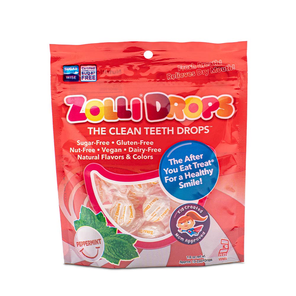 Zollipops | Clean Teeth Zolli Drops - Anti Cavity, Sugar Free Mints with Xylitol for a Healthy Smile - Great for Kids, Diabetics and Keto Diet (15 Count, Peppermint)