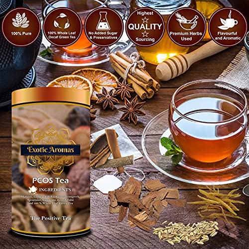 Exotic Aromas PCOS relief Tea (50G Serves 25 cups), with Shatavri, Lodhra, Ashoka, Ginger,Fenugreek, Spearmint,Fennel,Tulsi for regular periods, face hair, acne