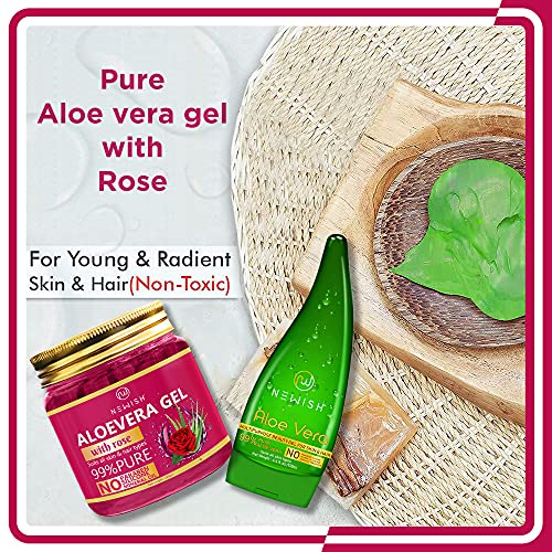 Newish® Aloe Vera Gel for Face and Hair | 99% Pure Aloe Vera With Vitamin E Gel For Skin and Hair Pack of 2