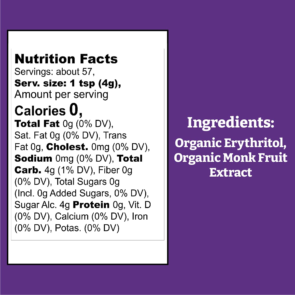 Wholesome Sweeteners Organic Monk Fruit Sweetener Zero Calorie Keto Certified No Glycemic Impact Non GMO Gluten Free Vegan oz. Pack of 1, 8 Ounce, (Packaging May Vary)