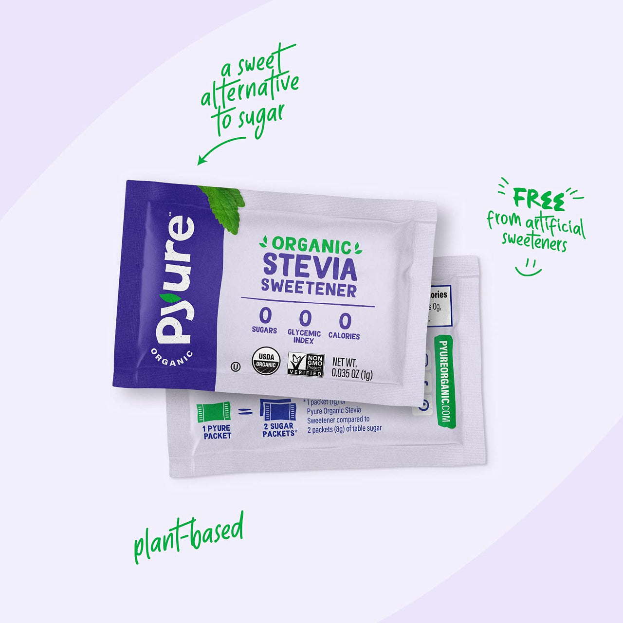 Pyure Organic Stevia Packets | Granulated Sugar Packets - White Sugar Substitute | Zero Carb, Zero Sugar, Zero Calorie Sweetener Packets | Plant-Based Stevia Packets for Keto Coffee | 80 Count