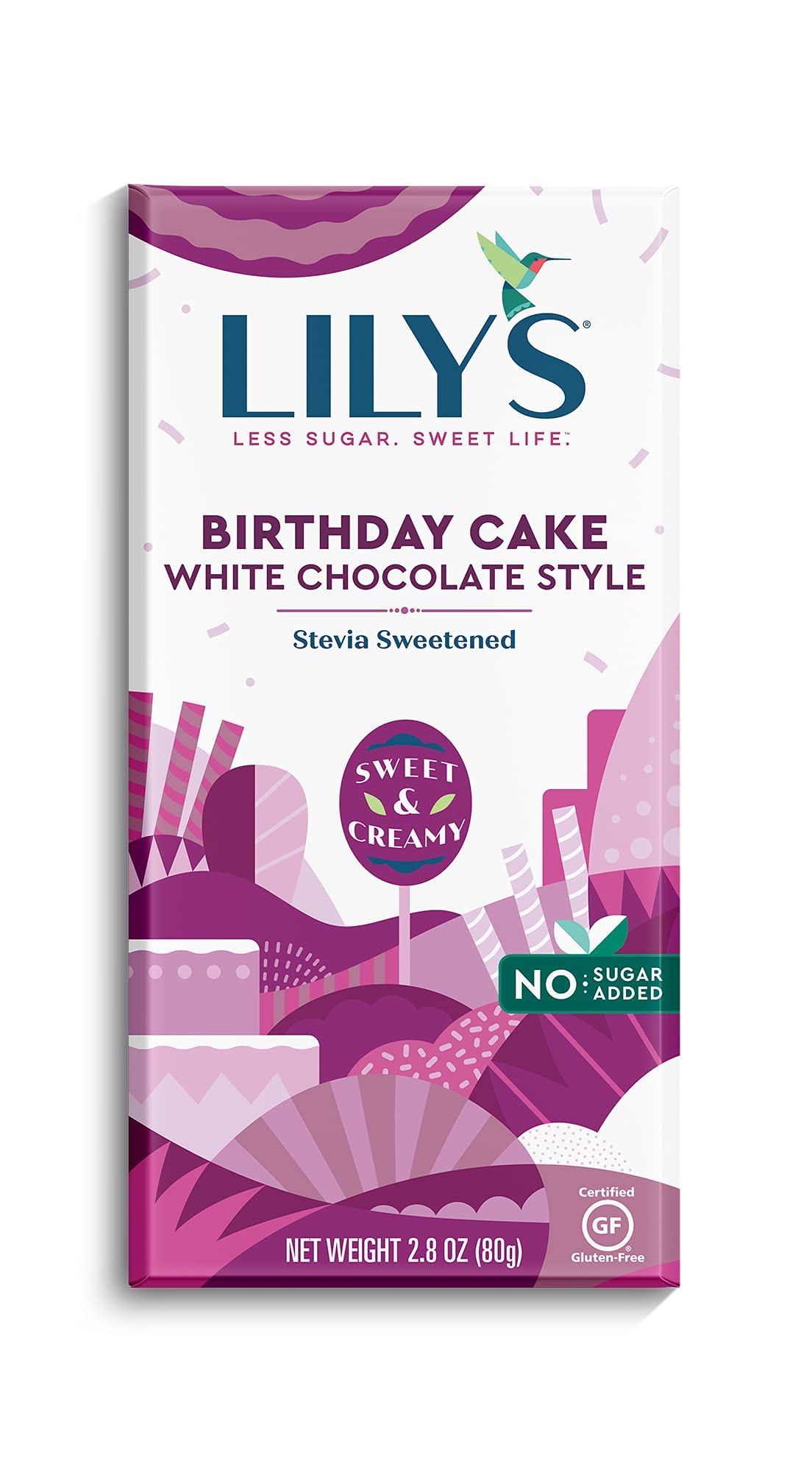 Birthday Cake White Chocolate Style Bar By Lily's  Sweets | Made with Stevia, No Added Sugar, Low-Carb, Keto Friendly | Gluten-Free & Non-GMO Ingredients | 2.8 Ounce, 4 Pack