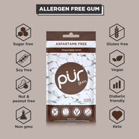 PUR Gum | Sugar Free Chewing Gum | 100% Xylitol | Vegan, Aspartame Free, Gluten Free & Keto Friendly | Natural Chocolate Mint Flavored Gum, 55 Pieces (Pack of 3)
