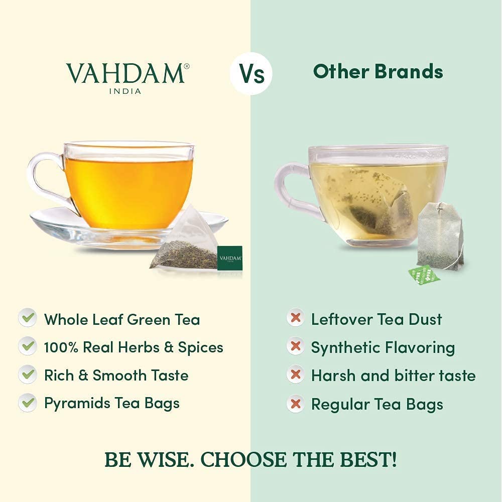 VAHDAM, Organic Chamomile Tea with Mint & Citrus (15 Pyramid Tea Bags) Low Caffeine, Calming & Relaxing Green Tea Blend | 100% Natural Detox Chamomile Tea Bag | Brew Hot or Iced Tea | Camomile Tea