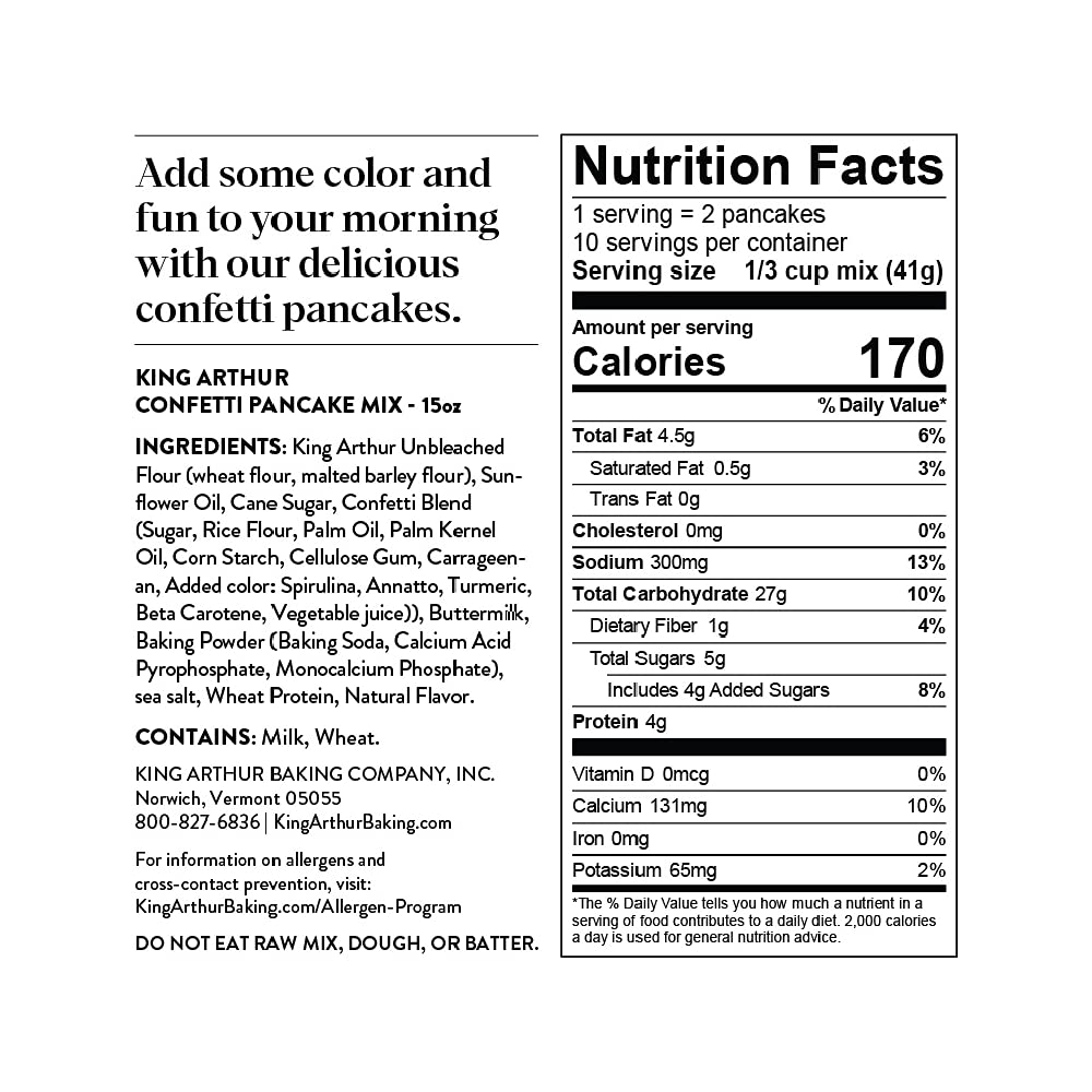 King Arthur Confetti Pancake Mix Just Add Water, Sourced Non-GMO, Certified Kosher, 15 Oz