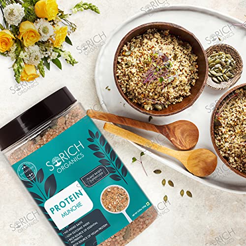 Sorich Organics Protein Munchies - 250 Gm - Mixture of Quinoa Puffs, Soya Nuts, Almonds, Sunflower & Pumpkin Seeds | Super Healthy Ready to Eat Snacks | Daily Dose of High Protein | Gluten Free | Healthy Breakfast For Immunity Booster