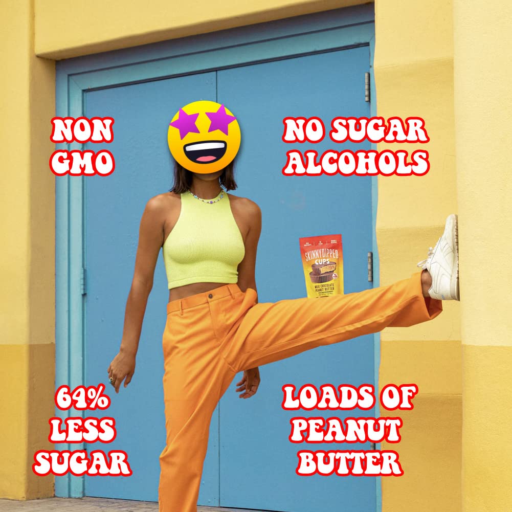 SkinnyDipped Milk Chocolate Peanut Butter Cups, 4g Sugar, Low Sugar, No Palm Oil, Gluten Free, 3.2oz Bag, 4 Pack (24 Cups Total)