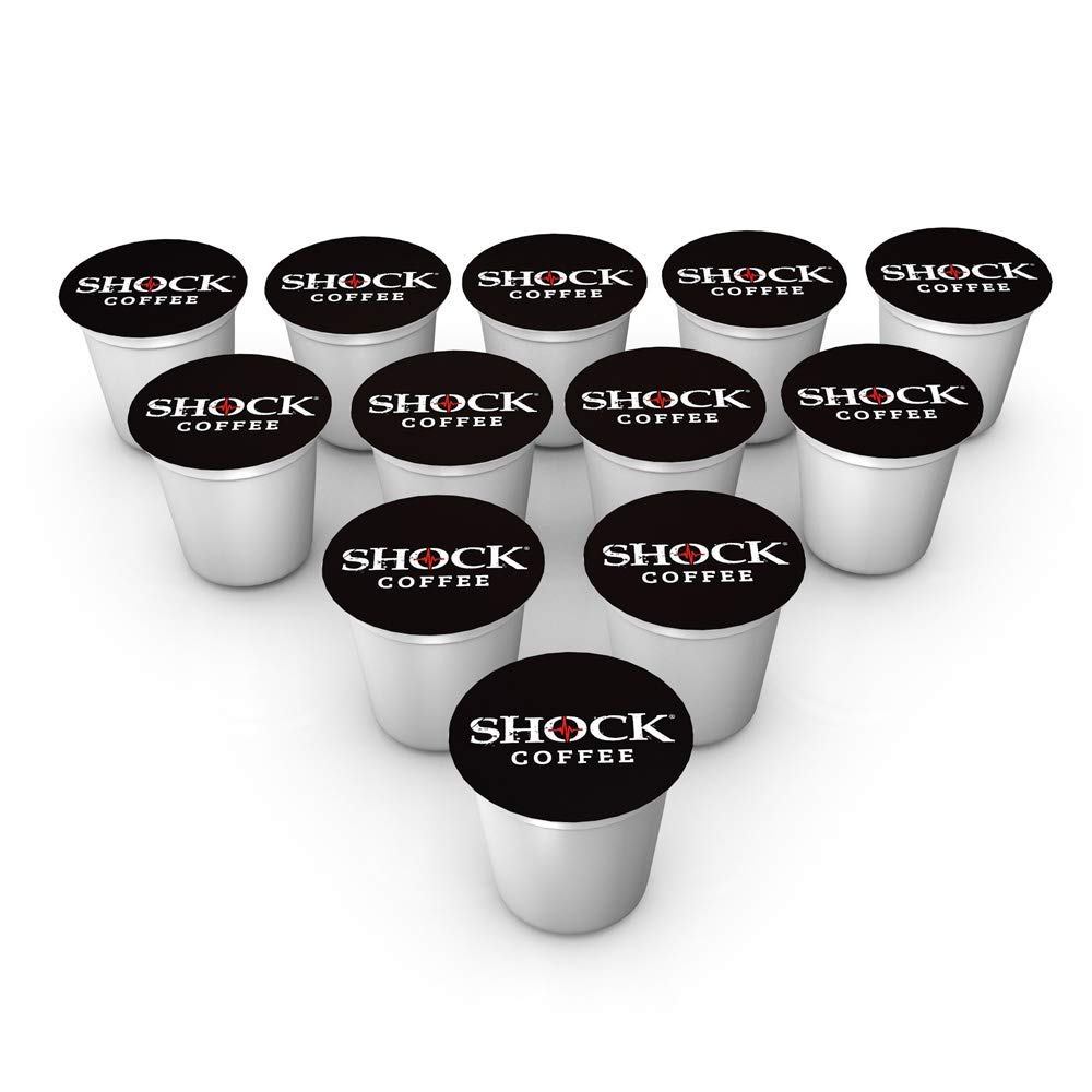 Shock Coffee Single Serve Cups. Up to 50% more Caffeine than Regular Coffee. 12 count - Compatible with Keurig K-Cup Brewers 2.0