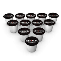 Shock Coffee Single Serve Cups. Up to 50% more Caffeine than Regular Coffee. 12 count - Compatible with Keurig K-Cup Brewers 2.0