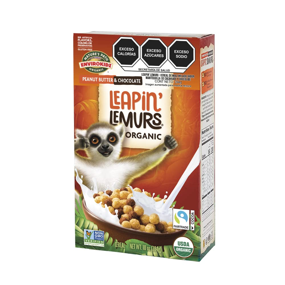Leapin Lemurs Peanut Butter & Chocolate Organic Cereal, 10 Oz Box, Gluten Free