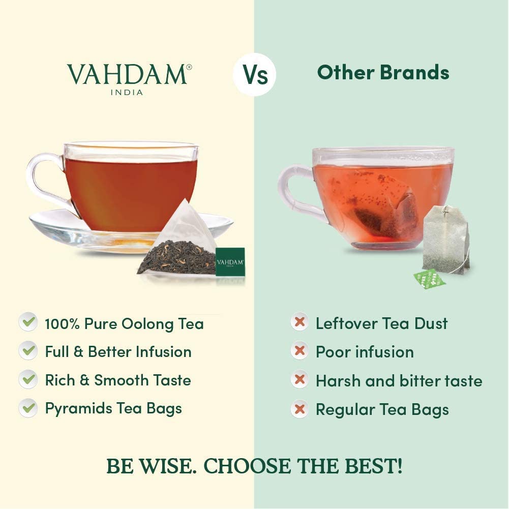 VAHDAM, Himalayan Oolong Tea Leaves, 15 Tea Bags, Long Leaf Pyramid Oolong Tea Bags, Oolong Tea, 100% Natural Oolong Tea Loose Leaf, Detox Tea, Packed at Source