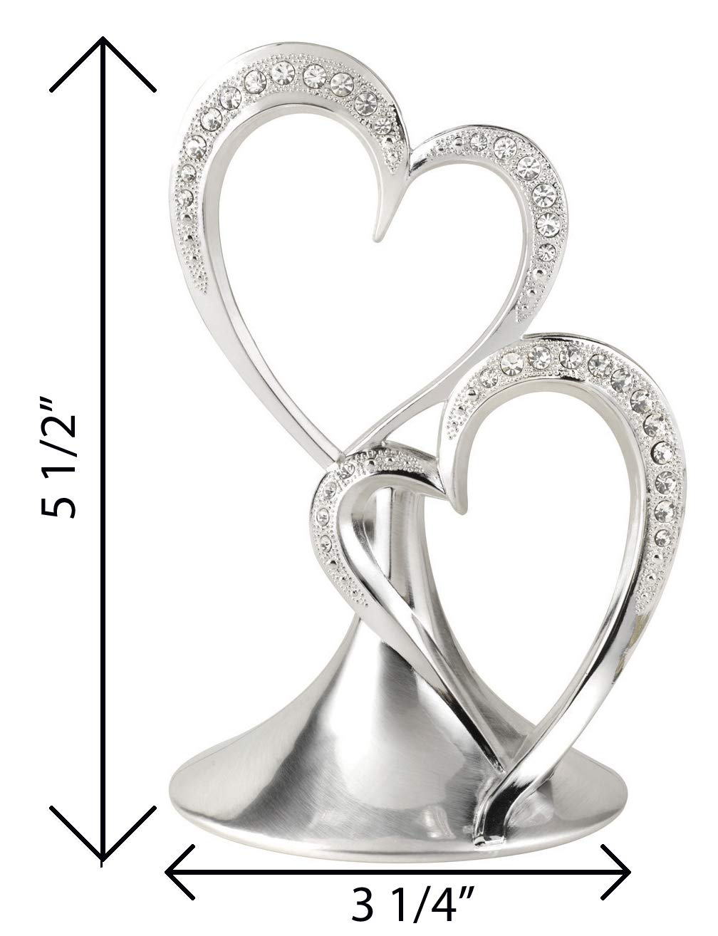 Hortense B. Hewitt Sparkling Love Double Hearts Anniversary, Engagement, Wedding Cake Topper, 5.5-Inches, Metal with Rhinestones, Silver