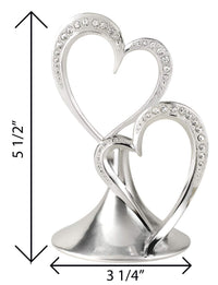 Hortense B. Hewitt Sparkling Love Double Hearts Anniversary, Engagement, Wedding Cake Topper, 5.5-Inches, Metal with Rhinestones, Silver