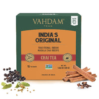 VAHDAM, Organic India's  Original Masala Chai Tea Bags (15 Pyramid Tea Bags) No added flavoring | USDA Organic- Black Tea, Cardamom, Cinnamon, Black Pepper & Clove | Premium Eco-Conscious Tea Bags