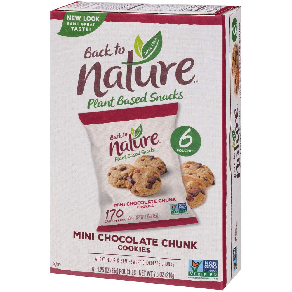 Back to Nature Non-GMO Cookies, Mini Chocolate Chunk, 1.25 Ounce Grab & Go Bags, 6 Count
