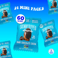 SkinnyDipped Dark Chocolate Cocoa Almonds, Healthy Snack, Plant Protein, Gluten Free, 0.46 oz Mini Bags, Pack of 24