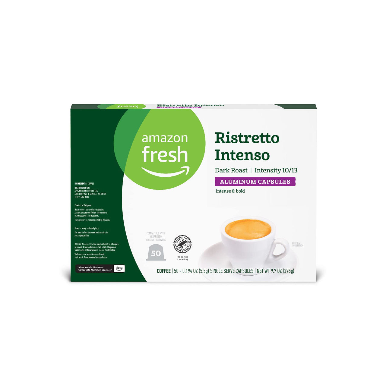 Fresh Ristretto Intenso Dark Roast Aluminum Capsules, Compatible with Nespresso Original Brewers, Intensity 10/13, 50 Count (5 Packs of 10)