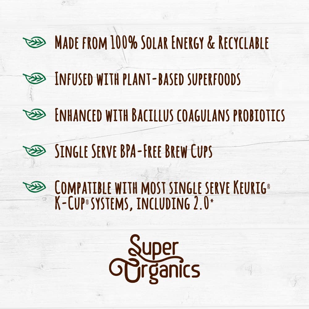 Super Organics Energy Boost Coffee Brew Cups with Superfoods & Probiotics Keurig K-Cup Compatible Energizing, Stamina Medium Roast, USDA Certified Organic, Vegan, Non-GMO, 10ct