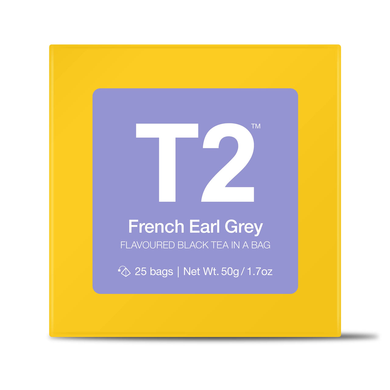 T2 Tea T2 French Earl Grey 25 Tea Bags Box, Fine Black Tea With Bergamot and Petals, YELLOW (B125AE018)