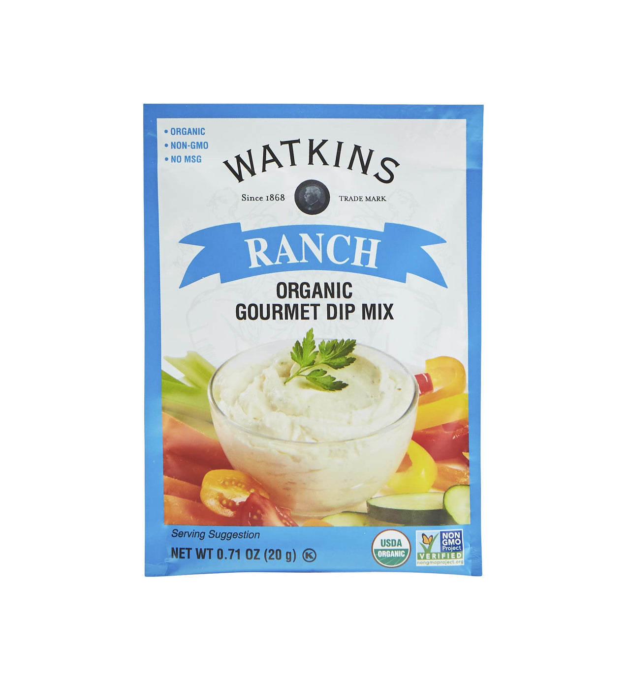 Watkins Organic Gourmet Dip Mix, Ranch, 0.71 oz. Packets, 12-Pack
