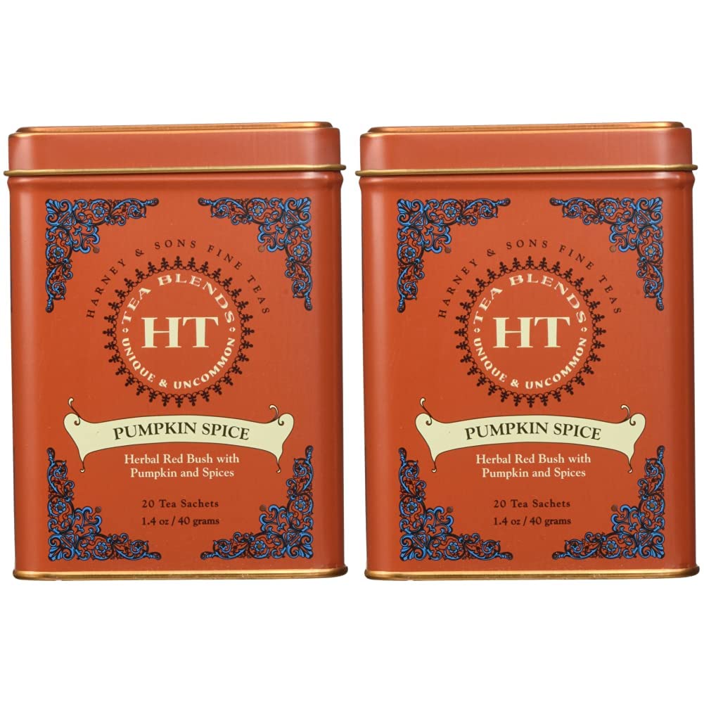 Harney & Sons Pumpkin Spice Rooibos Tea 20 ct Sachet Tin (Pack of 2)