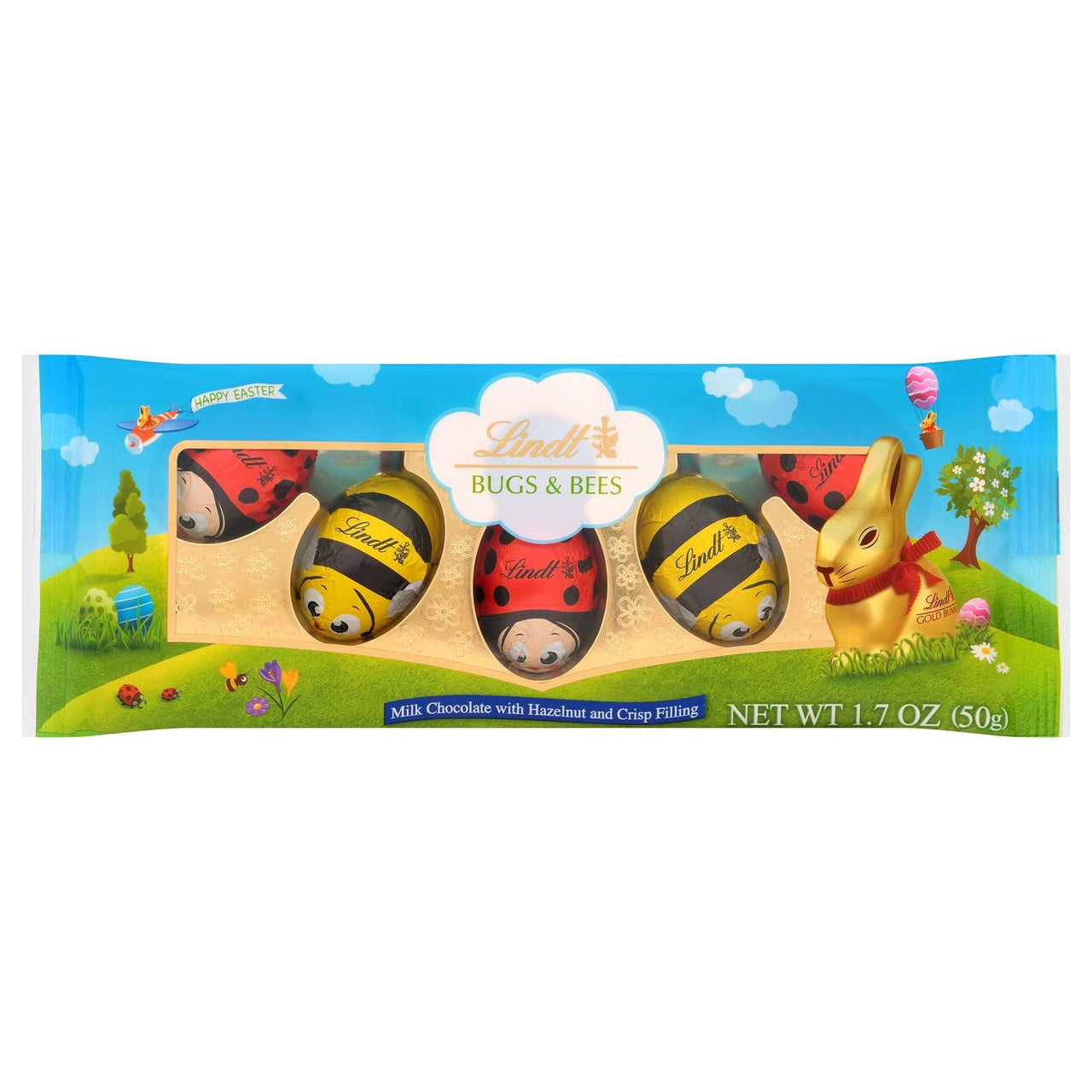 Lindt Bugs & Bees, Milk Chocolate Candy with Hazelnut and Crisp Filling, 1.7 oz. 5-Pack