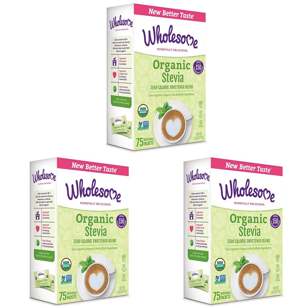 Wholesome Organic Stevia, Zero Calorie Sweetener Blend, Non GMO, 75 Count(Pack of 3)