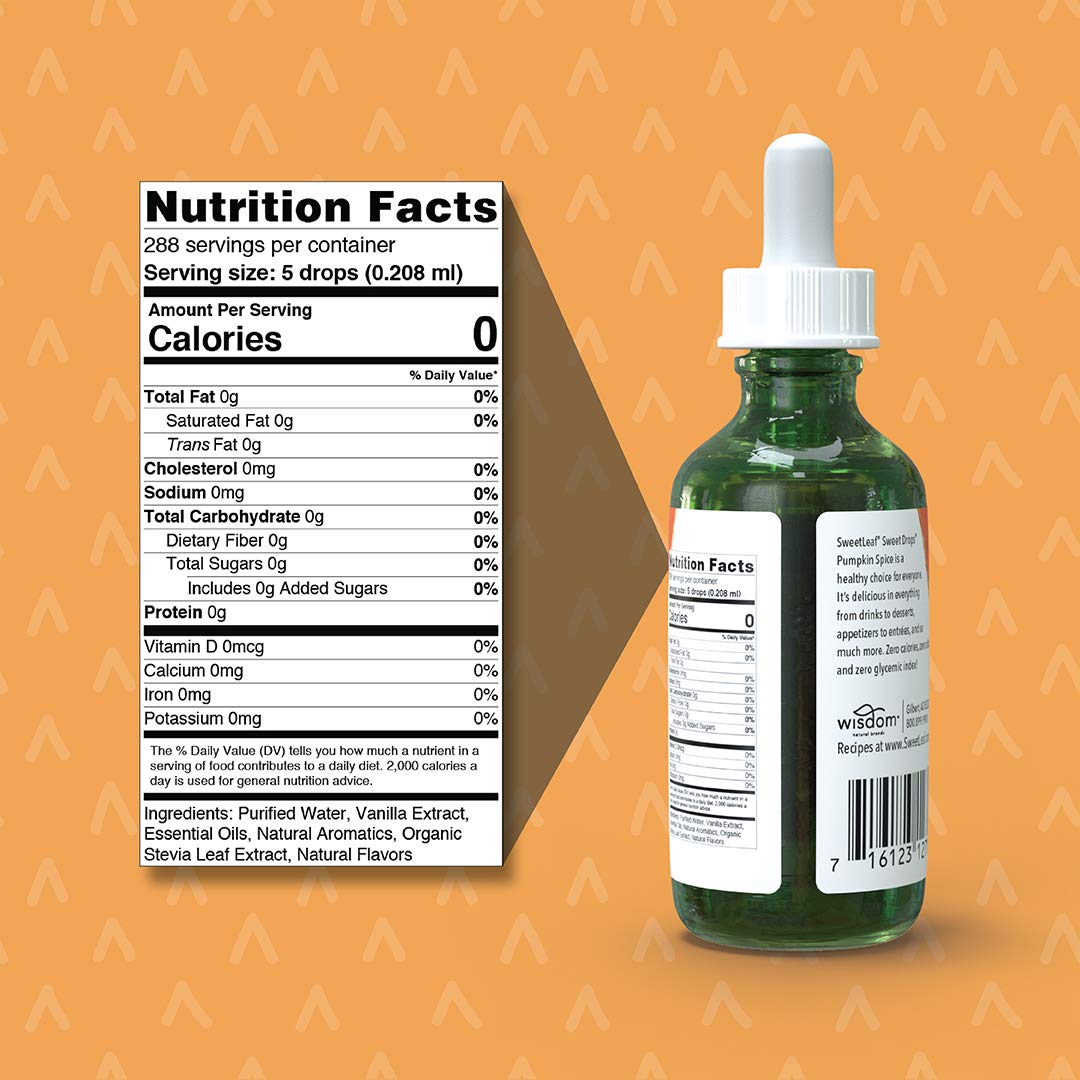SweetLeaf Sweet Drops Pumpkin Spice Liquid Stevia Sweetener - Pumpkin Spice Stevia Liquid, Zero Calories, Zero Sugar, Non-GMO, Gluten-Free, Keto Friendly, Pumpkin Stevia Drops - 2 Fl Oz