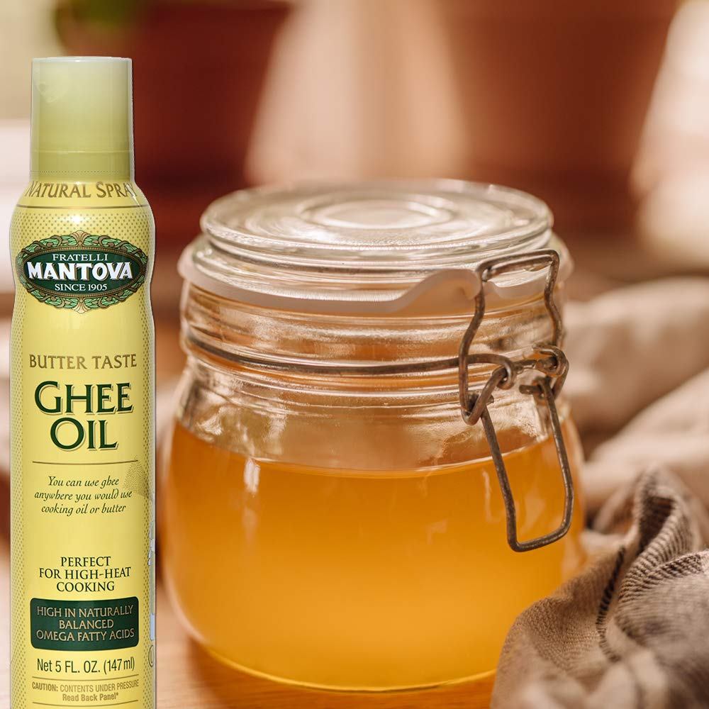 Mantova Ghee Oil, 100% Pure Cooking Oil Spray, Omega-3, perfect for healthy Keto snacks, baking, grilling, or cooking, our oil dispenser bottle lets you spray, drip, or stream with no waste, 5 oz